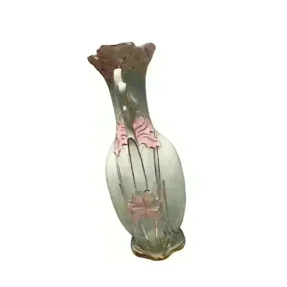 Royal Dux Flower Vase Gold Trimmed Porcelain 2-Handled White & Pink Hand Painted - Picture 2 of 5